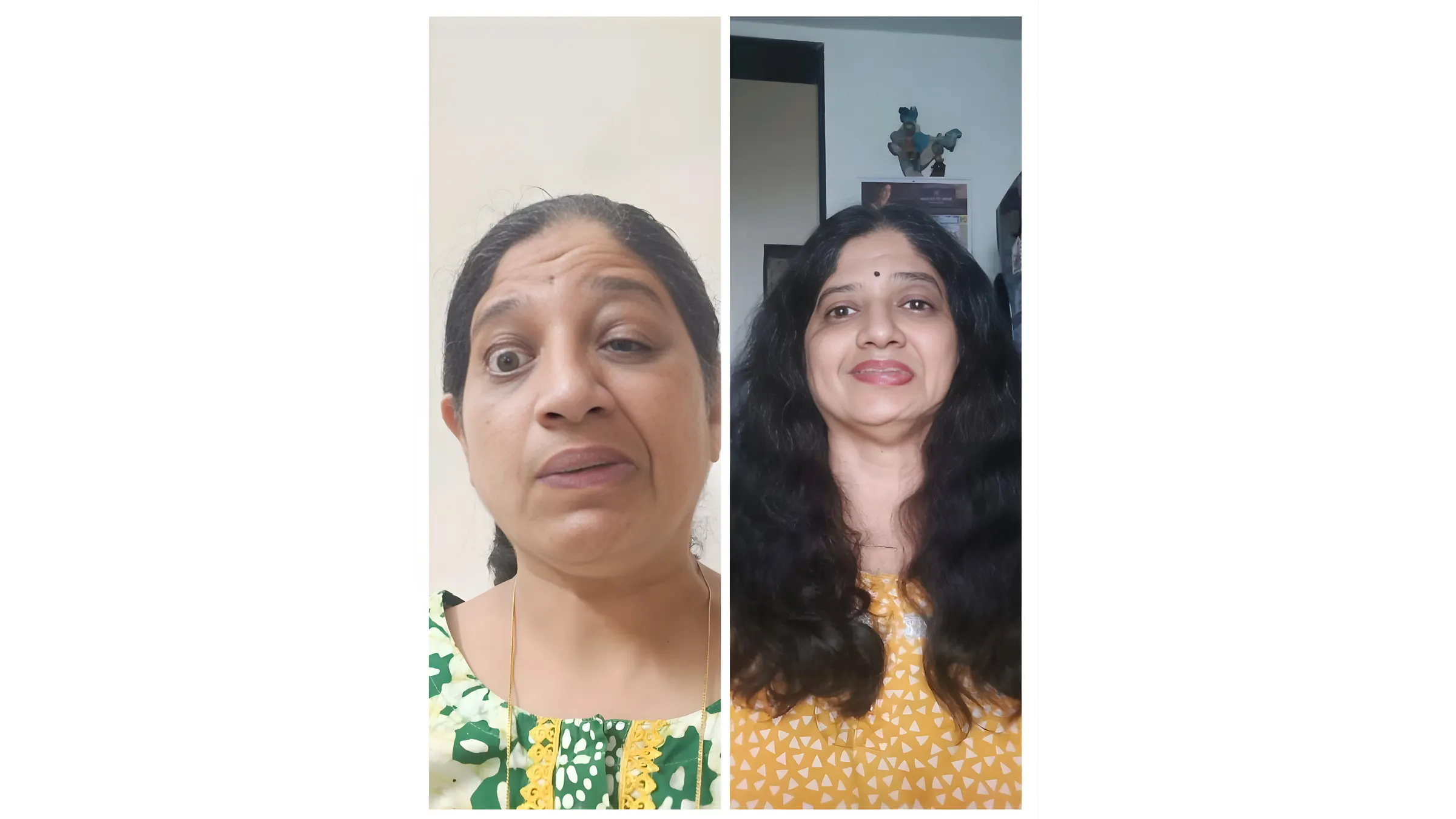 वैशाली दीदी और एक अन्य महिला वीडियो कॉल पर अपनी गीता-अनुभव कथा साझा करती हुईं।